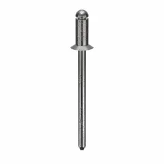 Steel flush-mount blind rivet with 0.122" diameter and 1 17/50" overall length. Body length is 1/8" and overall length is 1 11/32". Suitable for fastening sheet metal, panels, and brackets in industrial assembly, HVAC ductwork, and equipment manufacturing. Supplied in a 500-piece pack.
