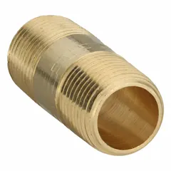 Brass pipe nipple with 3/8 in nominal pipe size and 1 1/2 in overall length. Male NPT x Male connections rated for maximum operating pressure of 1,000 psi and maximum steam pressure of 1,000 psi. Used to connect two male NPT threaded fittings in industrial fluid and steam systems.