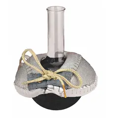 This cloth-housed upper hemisphere heating mantle is designed for controlled heating of round-bottom flasks in laboratory settings. It features a fiberglass cloth construction with a maximum temperature of 450°C and 200 W power. The unit includes a 3 in lead wire and does not require a controller for operation.