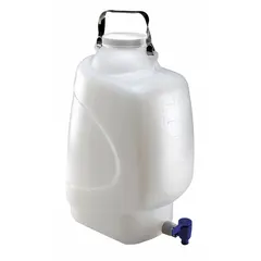 APPROVED VENDOR Swing-Handle Rectangular Carboy with Spigot, 5.28 gal, HDPE, Colorless, 7310020