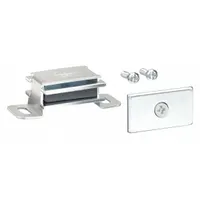 Magnetic push-to-close catch with pull opening action. Bronze finish. Height 9/16 in, width 1 13/16 in. Used for cabinet or enclosure doors requiring a simple magnetic hold