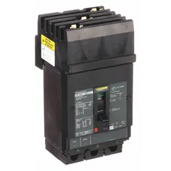15 A molded case circuit breaker from the HG series for I-Line panelboards. Features a fixed instantaneous trip, lug terminal connections, ABC phase connection, and a 65kA interrupting rating at 240V AC. Low amp trip setting of 350 A. Suitable for overcurrent protection in commercial and industrial power distribution systems.