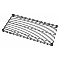 This QUANTUM wire shelf is constructed from steel with an epoxy-coated black finish, featuring a quick-adjust design. It supports up to 800 lb and is intended for dry environments. Suitable for organizing supplies, equipment, or inventory in commercial kitchens, warehouses, and retail storage.