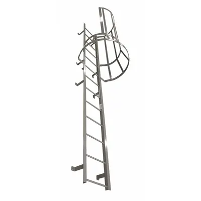COTTERMAN Fixed Ladder with Safety Cage: 13 ft Overall Ht, 26 in Overall Wd, Steel - Safety Cage Fixed Ladders