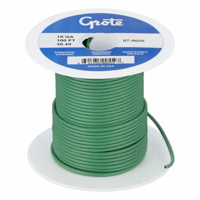 GROTE Primary Automotive Wire: GPT, 100 ft, 1 Conductor, 18 AWG, Green - PVC-Insulated General Purpose Primary Wires