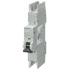 Siemens 5SJ4 series miniature circuit breaker, 1-pole, D-curve, rated 15A, 277V AC and 60V DC. UL489 listed for branch circuit protection. Maximum interrupting rating 10kA at 277V AC. Screw clamp terminals for secure wiring. Suitable for overcurrent protection in industrial control panels, HVAC equipment, and DC power systems.