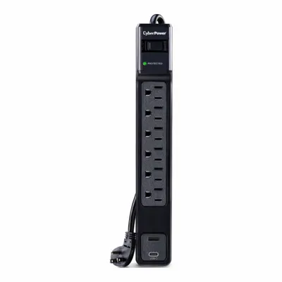 CYBER POWER Outlet Strip: 6 Outlets, 4 ft Cord Lg, 1,800 J Rated Energy, 15 A Current - General Purpose Surge Protectors