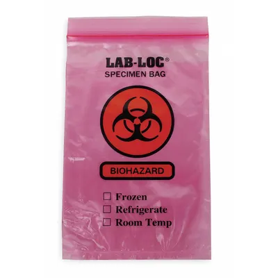 OEM Specimen Transfer Bag: LDPE, Biohazard, 2 mil Thick, Red, 9 in Overall Ht - Dual Pouch Specimen Transfer Bags