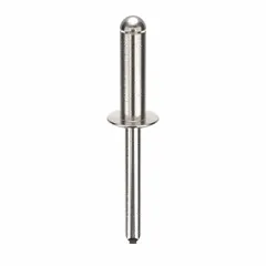 Inch-series domed-head blind rivet with 0.249" diameter, 2 12/71" overall length, 27/32" body length, and 2 11/64" overall length. Suitable for fastening materials where only one side is accessible, common in metal fabrication and assembly applications. Supplied in a 100-piece pack.