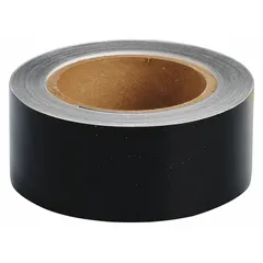Black vinyl pipe marker banding tape for industrial pipe identification. Supplied in a 90 ft roll with 2 in width, providing 1,080 in of non-reflective marking material. Suitable for labeling pipe contents or flow direction in facilities.