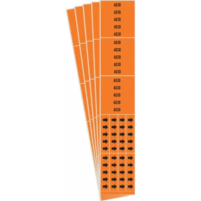 BRADY Pipe Marker: Acid, Orange, Black, Fits 3/4 in and Smaller Pipe O.D., 3 Pipe Markers - Acid Adhesive Pipe Markers