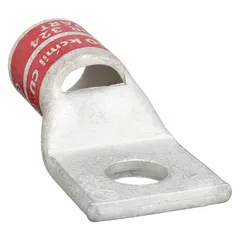One-hole compression lug for terminating 350 kcmil stranded copper wire. Features a 3/8 in stud size and standard type construction. Used in electrical power connections for switchgear, panel boards, and industrial equipment.