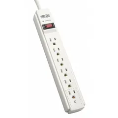 General purpose surge protector outlet strip with six outlets, 6 ft cord, 900 J energy rating, and 15 A current rating. Features keyhole mounting for wall or surface installation. UL 1363 listed. Suitable for basic power distribution and surge protection in industrial or commercial environments.