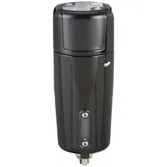 Sterile compressed air filter with 0.01 micron filtration rating and 35 cfm flow capacity. Aluminum construction with 1/4 in NPT connection. Maximum operating pressure 250 psi, maximum operating temperature 130°F. Used in pneumatic systems requiring removal of oil aerosols and particulates.