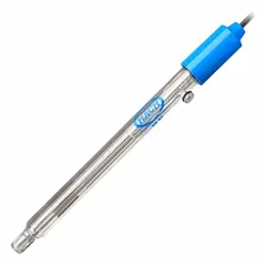 Glass-body ORP electrode with a ceramic pin junction and BNC connector. Measures oxidation-reduction potential over a +/-2000 mV range. Includes a 1 m cable and 1/2 in diameter. Suitable for water quality testing in laboratory and field applications.