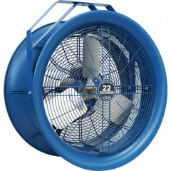 This PATTERSON fan is a high-velocity industrial unit designed for ceiling mounting. It features a 22-inch blade diameter, operates on 208 to 230/460V AC, and is powered by a 1/2 hp motor with a single speed. The non-oscillating design provides fixed-direction airflow suitable for large spaces such as warehouses, factories, and workshops.