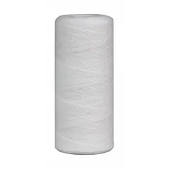 This CULLIGAN string and blanket wound water filter cartridge features a 5-micron polyester filter media with a flow rate of 8 gpm and an overall height of 9 3/4 inches. It is used for sediment filtration in water systems, capturing particles such as sand, rust, and silt. Common applications include pre-filtration for reverse osmosis systems, ice machines, and industrial process water.
