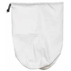 White cotton canvas storage bag designed for storing face shields. Measures 18 1/2 inches in height. Suitable for keeping face shields clean and protected in industrial, healthcare, or workshop settings.