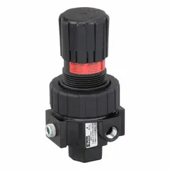 Parker 06R113AC is a non-relieving compressed air regulator with a zinc body. It features a 1/4 in NPT connection, flow capacity of 53 cfm, adjustable outlet pressure from 2 psi to 125 psi, and maximum operating pressure of 250 psi. Used to control and stabilize downstream air pressure in pneumatic systems.
