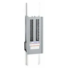 This 42-space, 400 A main lug convertible panel interior accepts QHB, QOB, and QOB-VH circuit breakers. The aluminum bus is rated for 400 A. Typical applications include branch-circuit protection in commercial and industrial power distribution systems for lighting, appliance, and motor loads.