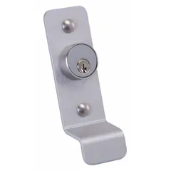 This DETEX mechanical exit device trim is a pull-style outside trim for exit push bars. Made of silver aluminum, it is designed for doors up to 48 inches wide. Suitable for commercial egress applications where a metallic finish is required, though not ADA compliant.
