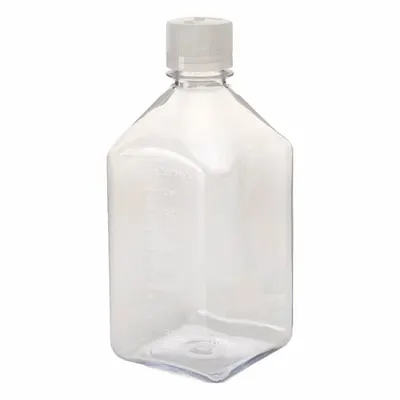 NALGENE Graduated Bottle: 1 L, 32 fl oz, Polycarbonate, Colorless - Polycarbonate Rectangular Lab Bottles