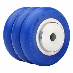 This HAMILTON wheel features a blue polyurethane tread with UltraGlide shape bonded to an aluminum core. With a 4 in diameter and 3 in width, it supports a 1,000 lb load rating. Suitable for industrial carts, dollies, and material handling equipment where low rolling resistance and floor protection are required.
