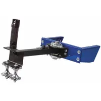 This pivoting hose guide assembly is designed for use with 1175 Series hose reels having a 20-inch reel width. It features an aluminum roller and a steel bracket with a blue finish. The top return location helps manage hose routing and reduce wear in industrial fluid transfer and hose handling applications
