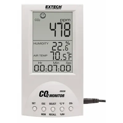EXTECH Air Quality Monitor Data Logger: 0.1%to 99.9% Relative Humidity Measured - Temperature & Humidity Data Loggers