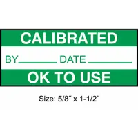 Calibration Label: Calibrated/Ok To Use, 1 1/2 in Wd, 5/8 in Ht, Green/White, Polyester, 350 PK (MPN TC-20910)
