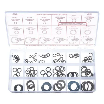 PRECISION BRAND Die Button Shim Assortment,450 pcs,Steel: Inch, Arbor Shim, Steel, 1095 - Standard Arbor Shim Assortments