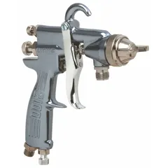 This BINKS conventional spray gun is constructed with an aluminum body and features a 12-inch length. It has a 1/4-inch NPS air inlet and consumes 14.1 cfm at 50 psi. Designed for use with adhesives and epoxies, it is suitable for applying high-viscosity fluids in industrial finishing, coating, and maintenance operations.