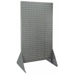 This floor-standing louvered rack from AKRO-MILS is designed for organizing industrial components in warehouses and manufacturing facilities. It features two louvered sides for flexible placement of accessories. The rack has a gray powder-coated finish and is supplied without bins.
