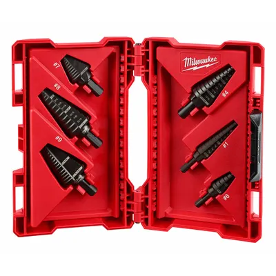 MILWAUKEE Step Drill Bit Set: 6 Pc, 1/8" to 1-1/8" - High-Speed Steel Step Drill Bit Sets