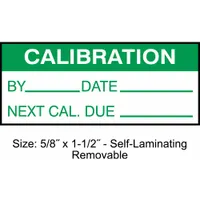 Calibration Label: Calibration, 1 1/2 in Wd, 5/8 in Ht, Green/White, Polyester, Indoor, 350 PK (MPN TCRSL2-22134)