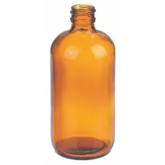 This 250 mL amber glass bottle features a narrow mouth and a 24-400 mm neck finish. Made from Type III soda lime glass, the amber color provides UV protection for light-sensitive contents. Supplied without a closure, it is suitable for storing chemicals, reagents, and samples in laboratory settings.