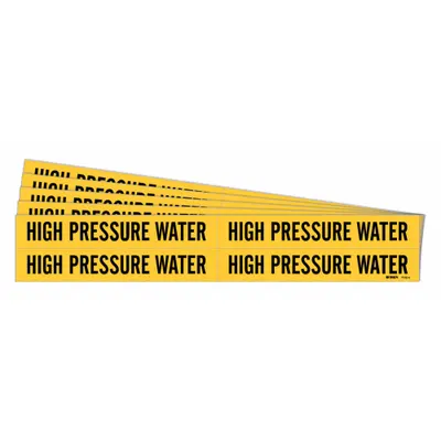 BRADY Pipe Marker: High Pressure Water, Yellow, Black, Fits 3/4 to 2 3/8 in Pipe O.D. - High Pressure Water Adhesive Pipe Markers