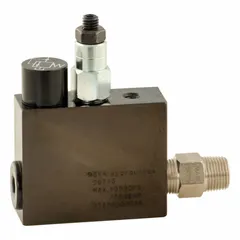 This manual sequencing valve from BVA HYDRAULICS features a steel body and 3/8 in NPT ports. It is used in hydraulic circuits to control the sequence of operations, directing flow to a secondary actuator only after a preset pressure is reached. Typical applications include industrial machinery and material handling equipment requiring sequential movement of cylinders or motors.