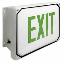 NEMA 4X Exit Sign: With Battery Backup, Green, 1 Faces, Fiberglass, Wall, 11 1/2 in Overall Ht, LED (MPN E4XL1GW)