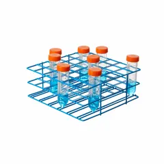 This steel test tube rack provides 36 places for benchtop organization of test tubes. With overall dimensions of 9 in length, 2 1/2 in height, and 8 7/8 in width, it is suitable for routine laboratory sample storage and processing.