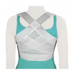 This DMI posture corrector is made of cotton and sized for M patients. It is designed to support upper back and shoulder alignment, helping to reduce slouching. Typical applications include use in medical and rehabilitation settings for posture training and support.