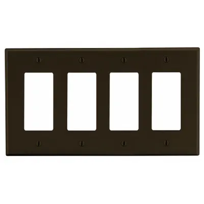 HUBBELL Wall Plate: Decorator-Rocker, 4 Gang, Brown - General Purpose Wall Plates