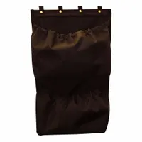 This brown organizer attaches to a collection cart to store cleaning supplies, tools, and waste bags. Overall dimensions: 30 inches high, 19 inches wide, 6 inches deep. Suitable for use in commercial facilities to keep housekeeping items accessible