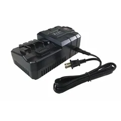 Single-port rapid charger for 14.4V batteries. Operates on 120V AC input and delivers 120V DC output. Charges a 4.6 Ah battery in one hour. Used in industrial and commercial settings to recharge cordless tool batteries.