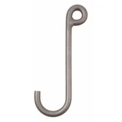 Low-profile lifting hook made from alloy steel with a plain silver finish. Features a 5/8 in material thickness and Grade 80 rating. Suitable for industrial rigging and material handling applications where a compact hook profile is required.