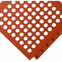 Mat: Interlocking Drainage Mat Tile, 3 ft x 3 ft, WEARWELL 24/Seven®, Pebble, Red, Nitrile Rubber (MPN 582.58x3x3TC)