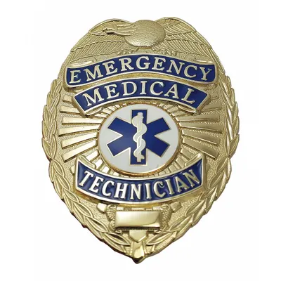 HEROS PRIDE Metal Badge: Emergency Medical Technician, 2 1/8 in x 3 in, Gold, Metal - Metallic Badges