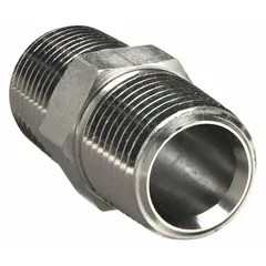 This threaded instrumentation extreme-pressure pipe fitting is made of carbon steel with a 1/4 in x 1/4 in fitting pipe size and a maximum operating pressure of 8,000 psi. It is used to connect two pipes in a straight line in high-pressure hydraulic and pneumatic systems, suitable for industrial fluid power and process control applications.