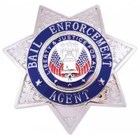 HEROS PRIDE Metal Badge: Bail Enforcement Agent - Star, 3 in x 3 in, Silver, Metal, Badge (MPN 4132N)