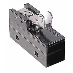 OMRON Z Series snap-action switch with hinge roller lever actuator. Features 1NO/1NC contact configuration, AC contact rating of 15 A at 250 V, and solder electrical connections. Typically used for position sensing and limit control in industrial automation, packaging machinery, and conveyor systems.